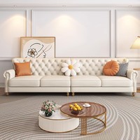 Modernes Minimalistisches Cremefarbenes Leder-Sofa 3-Sitzer Ecksofa Chesterfield-Sofa-Set Weiches Sofa für Innenräume Wohnzimmermöbel