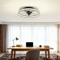 Ventilateur de plafond moderne noir à double anneau avec éclairage LED, intensité variable, silencieux, à montage encastré, directement de l'usine