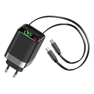 OEM Dual Retractable Wall Charger 65w Fast Charger <b>Adapter</b> Universal Quick Charger gan multi charger with in built cable - Product Image 3