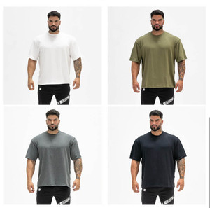 Logotipo personalizado a granel liso gimnasio deportes camisetas impresión personalizada suelta fuera del hombro hombres camiseta verano algodón cuello redondo hombres Top Tee 2022 - Product Image 6