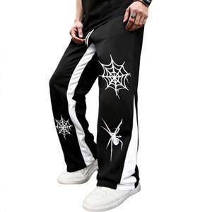 Pantalones Deportivos Negros para Hombre con Estampado de Telaraña y Franja Lateral Blanca, Cintura Elástica, Estilo Urbano, para Otoño - Product Image 1