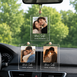 Couple Photo <b>Car</b> <b>Ornament</b> Drive Safe Slogan Wooden Bead String Rearview Mirror Pendant Romantic Love Auto Interior Keepsake Gift - Product Image 1
