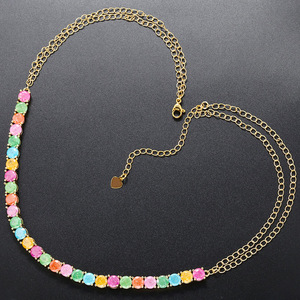 <span class=keywords><strong>Collier</strong></span> Jinyuan tendance pour <span class=keywords><strong>femme</strong></span>, micro-incrusté de zircons colorés, chaîne en bambou, style sportif, avec griffes arc-en-ciel et petits points incrustés - Product Image 2