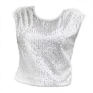 Camisetas Casuales de Manga Corta con Cuello Redondo y Lentejuelas de Poliéster Tejido Ecológico Antipilling para Mujer, Diseño Gratuito - Product Image 4