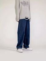 Jean personnalisé de couleur unie de couleur claire pour hommes, marque de mode ample Joker, pantalon droit de grande taille, jeans baggy rétro à jambes larges en denim