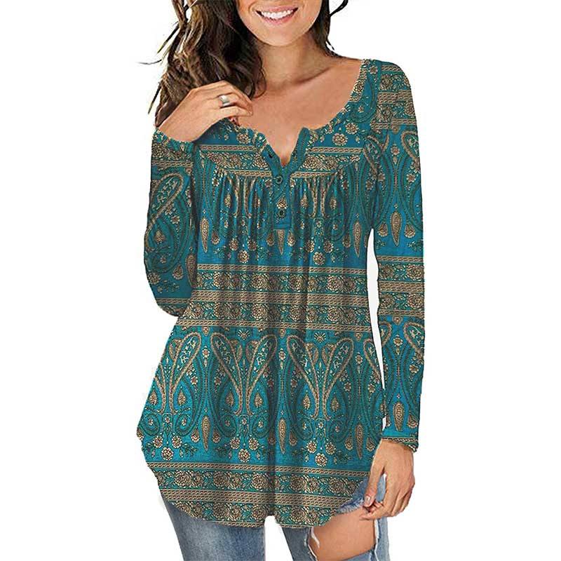 Green Womens floral tops shirts blouses