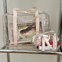 Étui en cuir PVC de grande capacité Sac de maquillage portable à fermeture à glissière à la mode Petit sac cosmétique étanche avec logo transparent
