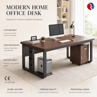 Bureau de direction moderne en bois de noyer, bureau de PDG, structure en acier robuste avec armoire de rangement mobile, mobilier de bureau à domicile
