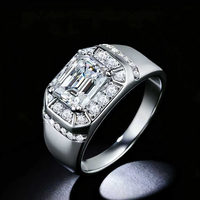 Bague pour homme en argent S925 plaqué rhodium avec moissanite taille émeraude VVS couleur D sertie clos, prête à être expédiée, pour alliance de mariage