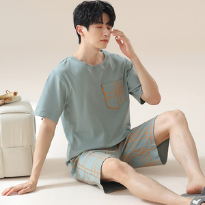 2025 nuovo <span class=keywords><strong>pigiama</strong></span> da <span class=keywords><strong>uomo</strong></span> Cool Set traspirante e comodo Shorts a maniche corte ampio abbigliamento per la casa - Product Image 2