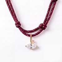 Collier en cordon tressé avec pendentif cœur en zircon taille carrée, attache dorée, pierre transparente, double cordon, cadeau pour femme