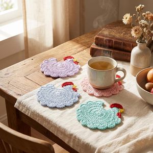 Handmade Crochet Chicken Coasters Funny Stuffed Animal-Themed Drink Coasters for Home <b>Desk</b> Decor Tabletop Protection-Crazy - Product Image 4