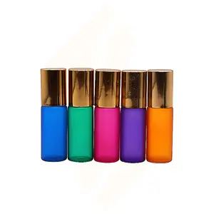 5ml 10ml Blue Purple Yellow Green Perfume Essential Oil Glass Roll On Bottle With Aluminum Cap And Steel Roller Ball