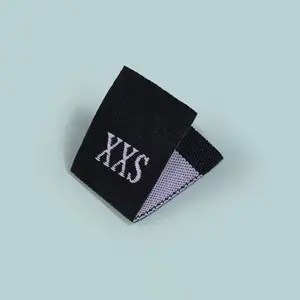 S M L XL XXL Neck Label Print LOGO Clothing Tags Custom Fabric Center Fold Woven Garment Cloth Size Labels For Clothing