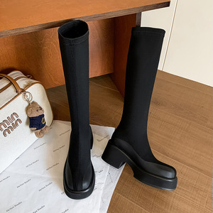 <span class=keywords><strong>Botas</strong></span> de Invierno para <span class=keywords><strong>Mujer</strong></span>, de Piel Genuina, Punta Redonda, Cierre Deslizante, Tacón Grueso, Altura hasta la Rodilla - Product Image 2