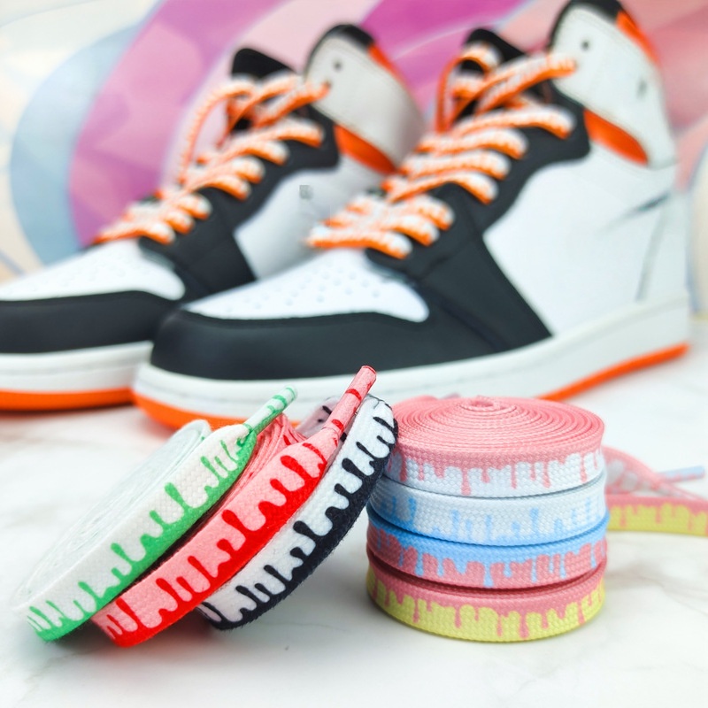 High Quality Multi-color Cream Printed Polyester Flat Shoelace Individual Gradient Shoe Laces for Sneakers