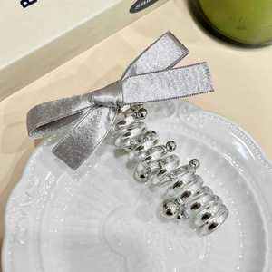 2024 più recente stile coreano alla moda argento cavo per telefono fascia alta elastica per capelli per bambine con fiocco a spirale per capelli accessori per capelli - Product Image 6
