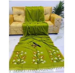 Sari en coton Jamdani tissé à la main, léger et doux, sari ethnique de créateur pour femmes, idéal pour les festivals - Product Image 3