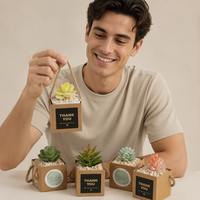 Boîte d'emballage pliable en papier kraft jetable pour plantes succulentes, mini pot carré épaissi avec poignée pour bougies, mariages, fêtes, fleurs