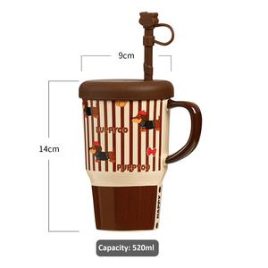 Taza de cerámica de 520 ml con tapa, reutilizable y apta para alimentos, vaso portátil para bebidas frías y calientes - Product Image 4