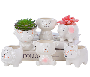 Muebles para el hogar Lindo Animal de dibujos animados en forma de cerámica Terracota Mini macetas Juego de 6 piezas para flores suculentas y uso en el jardín - Product Image 4