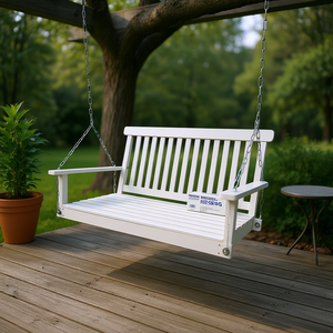 Banc balançoire en bois blanc pour 2 personnes, chaise suspendue de jardin pour patio extérieur, design traditionnel - Product Image 2