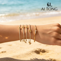 Bracelet et Jonc Tennis Hypoallergéniques en Acier Inoxydable Plaqué Or 18K avec Lettre Personnalisée A-Z et Zircon Cubique – Cadeaux de Mariage, Vente en Gros, OEM