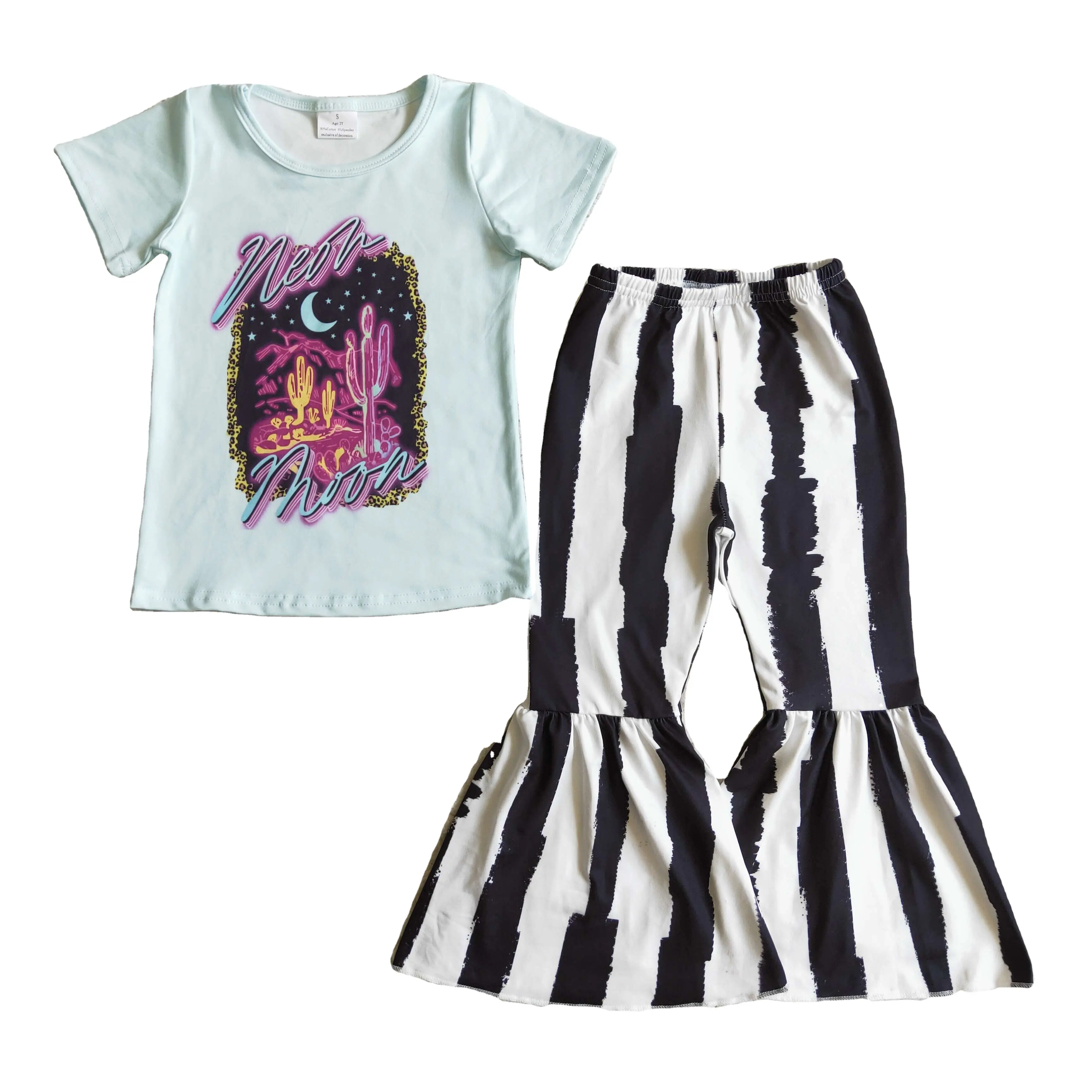 Conjunto de ropa de Boutique para niñas pequeñas de 11 años, ropa occidental, Top, pantalones acampanados, venta al por mayor