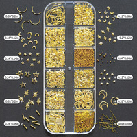 Accessoires de nail art en perles demi-lune or et argent à 12 grilles avec décorations métalliques étoiles et lunes, logo gratuit
