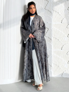 2026 ODM New Product Shimmer Jacquard Open Style Wide Sleeve Modest Maxi Muslim Abaya - Product Image 3