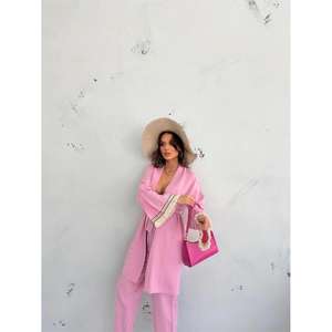 ARM Women's <b>Pink</b> Two-Piece Set Floral <b>Kimono</b> with Fringe XS/XS Above Knee Length Short Tops Club Outfits Min. Order 3 Pieces - Product Image 4