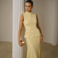 Robe unie taille empire pour femme, ensemble jaune élégant avec peplum sans manches, tenue de banquet sur mesure, production rapide en petite série