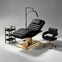 Lit de cils de Salon de beauté moderne en cuir blanc luxueux lit de massage électronique facial de Base d'acier inoxydable d'or avec 3 moteurs