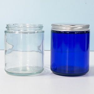 Candle Container 4oz 8oz Amber Clear Candle Vessel Luxury <b>Empty</b> Straight Sided Glass Candle <b>Jar</b> With Aluminum Metal Lids - Product Image 2