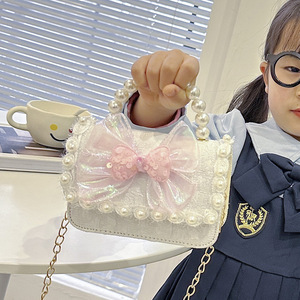 Bolso bandolera para niñas de 7 pulgadas con adorno de perlas y lazo, estilo japonés, diseño de dibujos animados de anime, para uso diario - Product Image 1