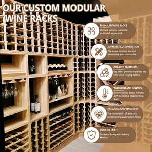 Vinoteca de Madera de Lujo, Botellero Personalizado, Sistema Modular de Exhibición de Vinos Montado en la Pared con Control de <span class=keywords><strong>Clima</strong></span> Inteligente Mediante Aplicación - Product Image 2