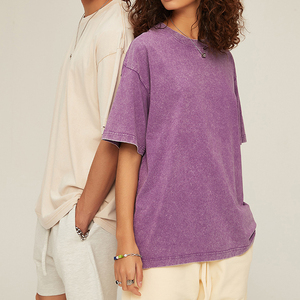 Maglietta da <span class=keywords><strong>donna</strong></span> Vintage in cotone 100% di lusso in bianco e sbiadito oversize da <span class=keywords><strong>donna</strong></span> maglietta Unisex lavata con acido - Product Image 1