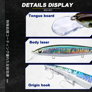 Leurre de pêche en mer D1 130mm 27g, wobblers artificiels coulants durs, profondeur 40-70cm, longue portée, minnow jerkbait pour la pêche au bar et à la truite - Product Image 6
