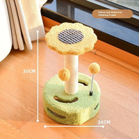 Arbre à chat compact moderne et écologique en bois, emballage en carton, avec griffoir, plateau tournant, plateformes de saut et zones de jeu pour