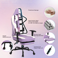 Chaise de bureau ergonomique en similicuir PU violet et blanc à dossier haut, avec fonction massage, repose-pieds et hauteur réglable, idéale pour le gaming et l'ordinateur