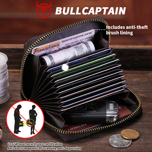 BULLCAPTAIN Genuine Leather Slot Card <b>Holder</b> RFID Classic Business <b>ID</b> Bank Credit Card Bag Male Coin Pouch Zipper Money Bag - Product Image 2