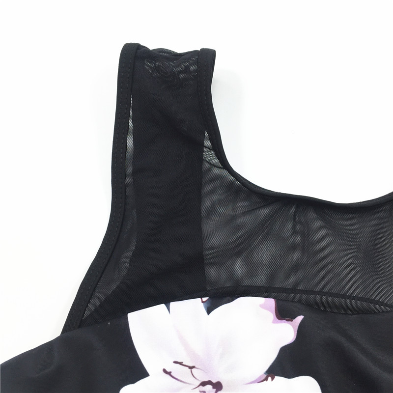 2021 Sexy Kapok printed backless mesh black swimsuit hot sale swimsuit