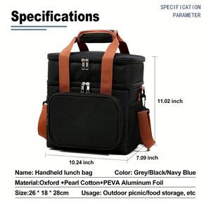 Sac isotherme double couche personnalisé avec logo, en tissu Oxford 300D, isolation thermique, avec bandoulière pour pique-nique et déjeuner au bureau - Product Image 4
