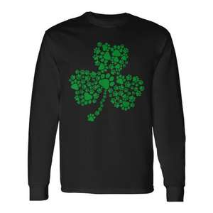 Camiseta de manga larga con estampado de pata de perro Shamrock St Patricks Day - Product Image 1