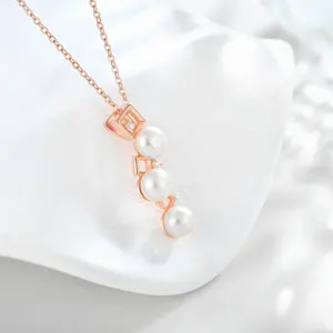 Collier personnalisé en argent sterling S925 en or rose colliers minimalistes de chaîne à maillons de perles de pierres précieuses d'eau douce