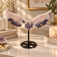 Ailes en agate bleue Sakura de 11 cm, sculpture en cristal avec centre en forme de cœur, pierre décorative pour la maison