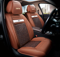 Fundas de Asiento de Coche de Cuero de Lujo para Verano, Transpirables, de 5 Plazas, con Cuentas de Madera, Compatibles con los Modelos Golf, Mondeo, CC, Polo