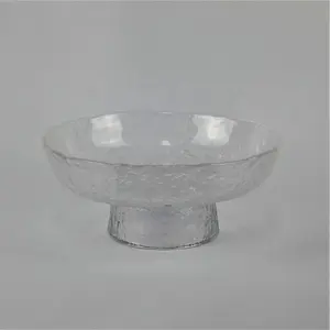 wholesale round transparent embossed fruit cake glass charger plates with base