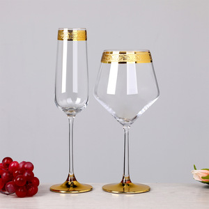 <span class=keywords><strong>Verre</strong></span> à eau et à vin en cristal électro-plaqué de haute qualité, avec bord doré, cadeau de mariage, vente en gros d'usine - Product Image 4