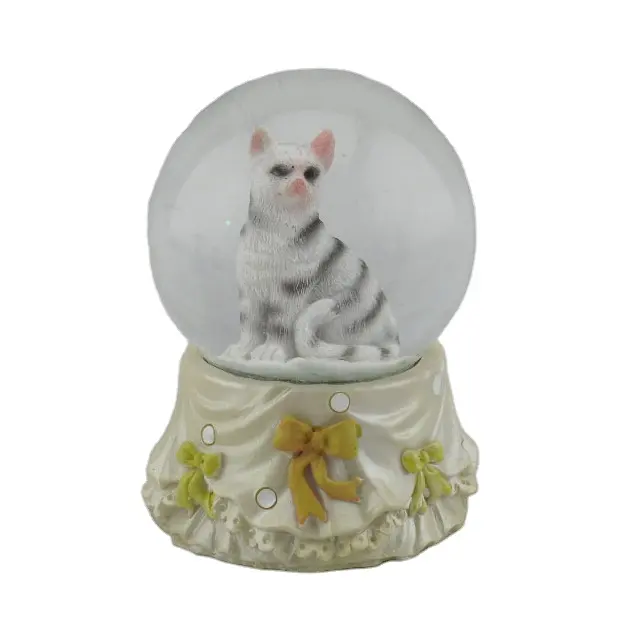 Gray Stripe Cat And Kitten Figurine 45MM Glitter Snow Globe Dekorasi Bola Air untuk Pecinta Kucing